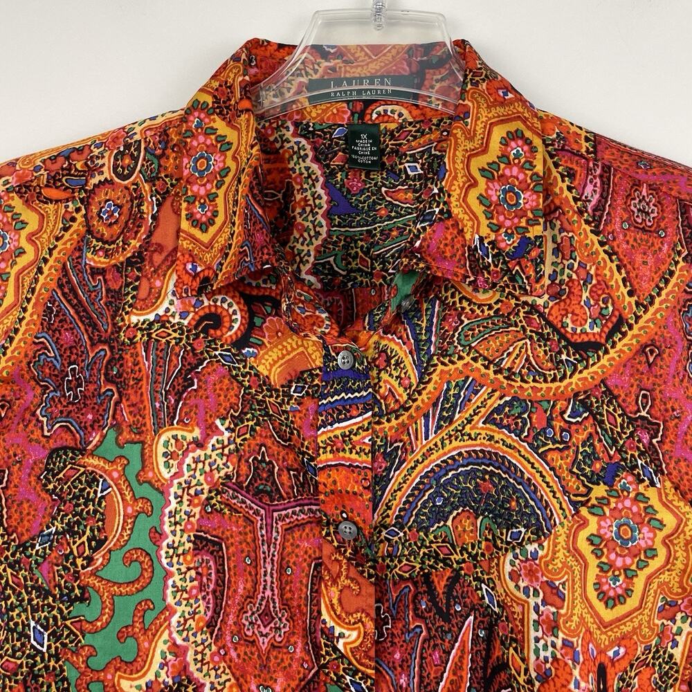 Lauren Ralph Lauren Blouse Top Women's 1X Orange Paisley Button Up Career Casual - Picture 4 of 8